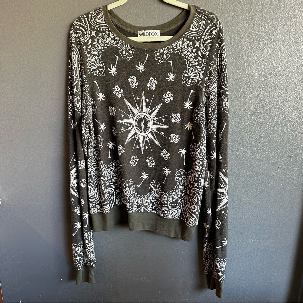 Wildfox olive green compass crew neck sweater